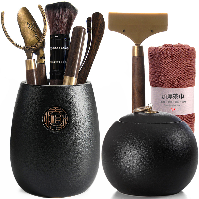 [黑陶茶筒]茶具配件收纳筒六君子
