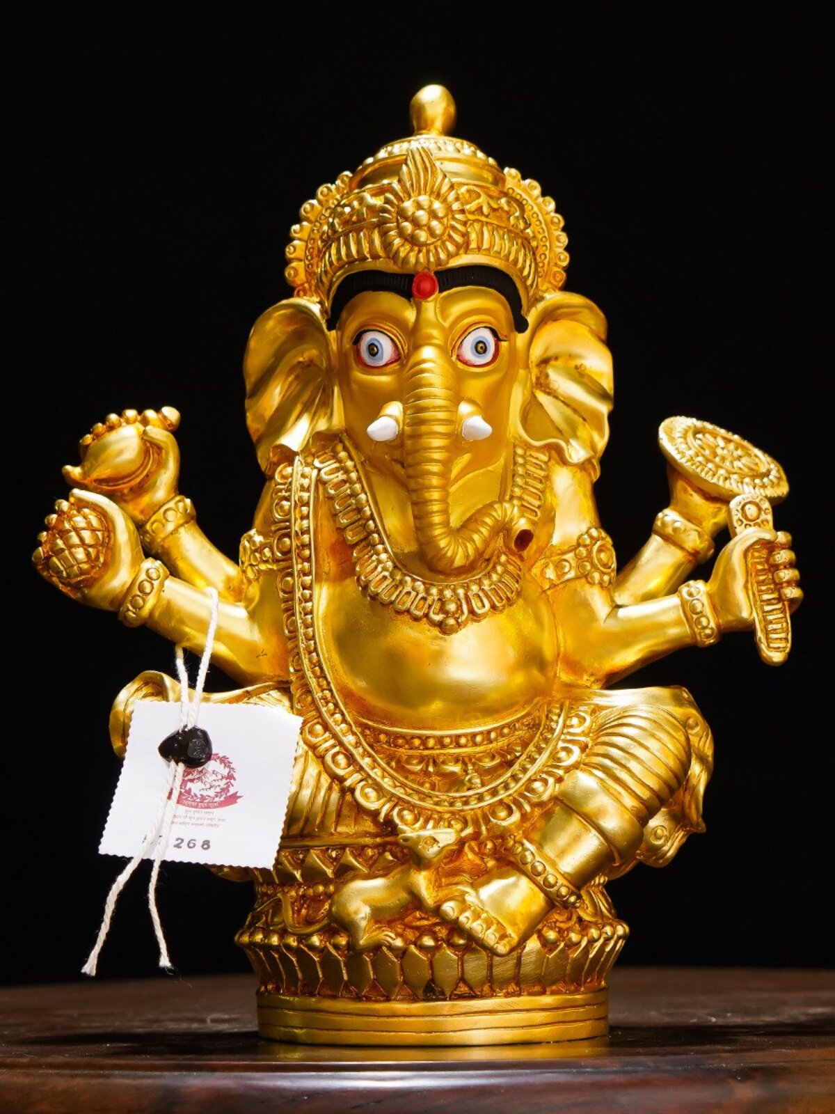 藏传纯铜象鼻财神佛像护法系八寸象鼻天财神鎏金精品仿古鎏金铜像