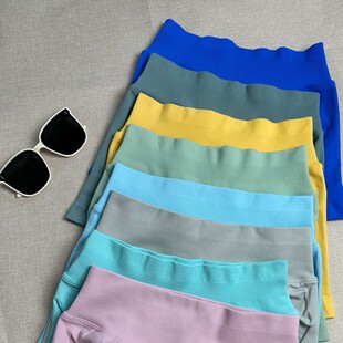 糖果色三段腰紧身短裤提臀无缝低腰三分裤健身速干瑜伽短裤