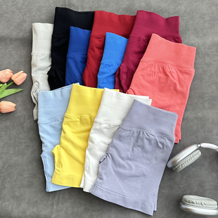 平替瑜伽裤50色三段腰抽褶提臀低腰健身无缝三分裤瑜伽短裤