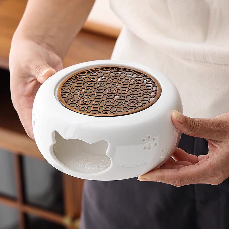 日式蜡烛温茶炉萌猫玻璃茶壶加热陶瓷底座酒店餐厅花茶保温煮茶器