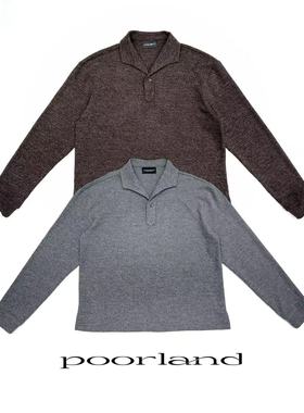 [猫眼宝石扣]罗马格意式一片领正肩针织polo长袖PoorLandCK0808
