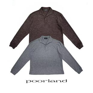 [猫眼宝石扣]罗马格意式一片领正肩针织polo长袖PoorLandCK0808
