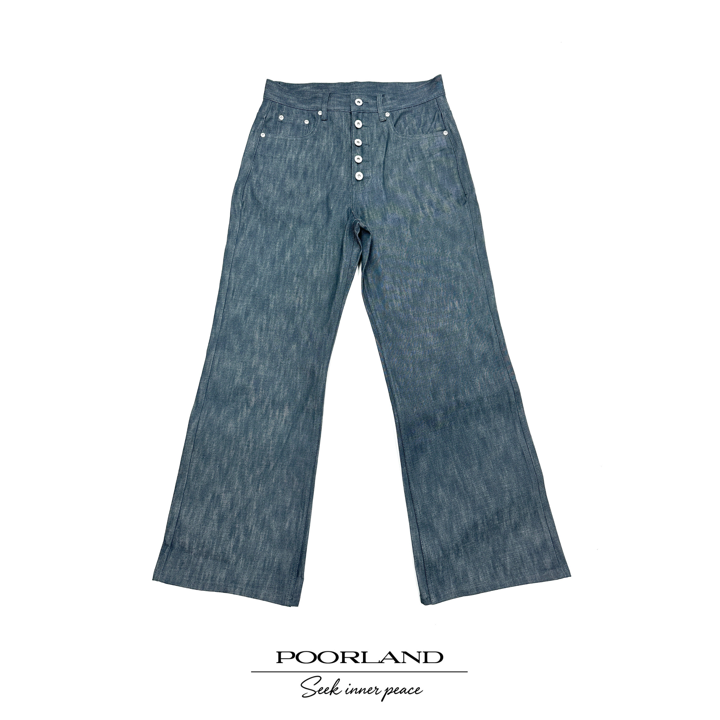 [青光绿巴黎扣原牛14.5oz]假五连扣656版型牛仔裤PoorlandNZ1210