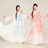 原创古典舞720度大摆裙立体花舞蹈裙围系带裙飘飘逸纱衣半身舞裙