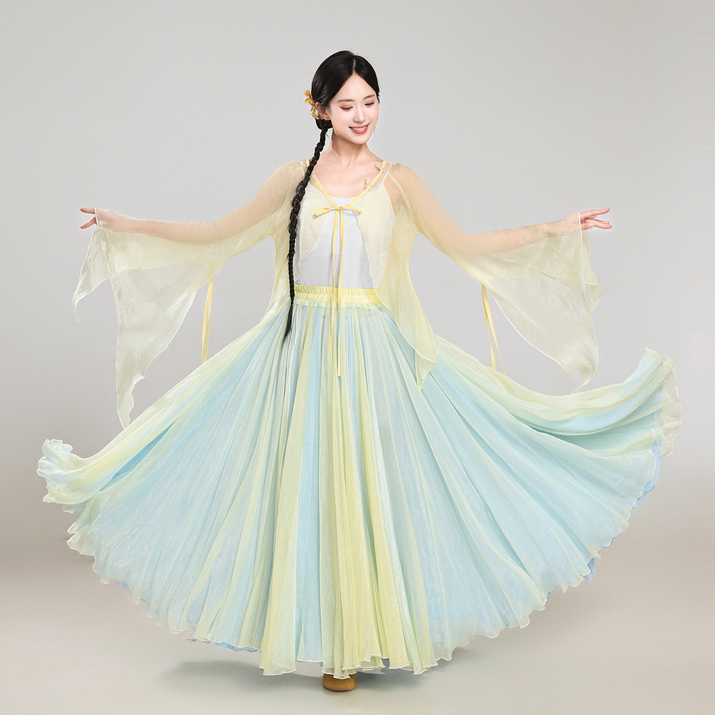 古典舞900度双层舞蹈大摆裙