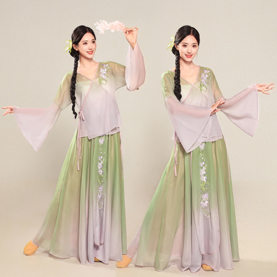 古典舞新中式国风渐变色舞蹈裙