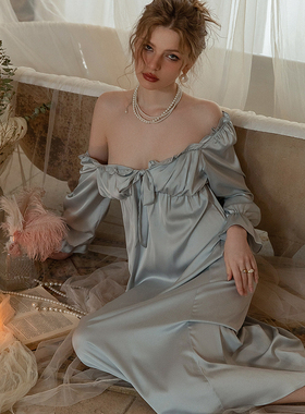 19姆米重磅真丝长袖睡裙女法式宫廷风高级感家居服送朋友生日礼物