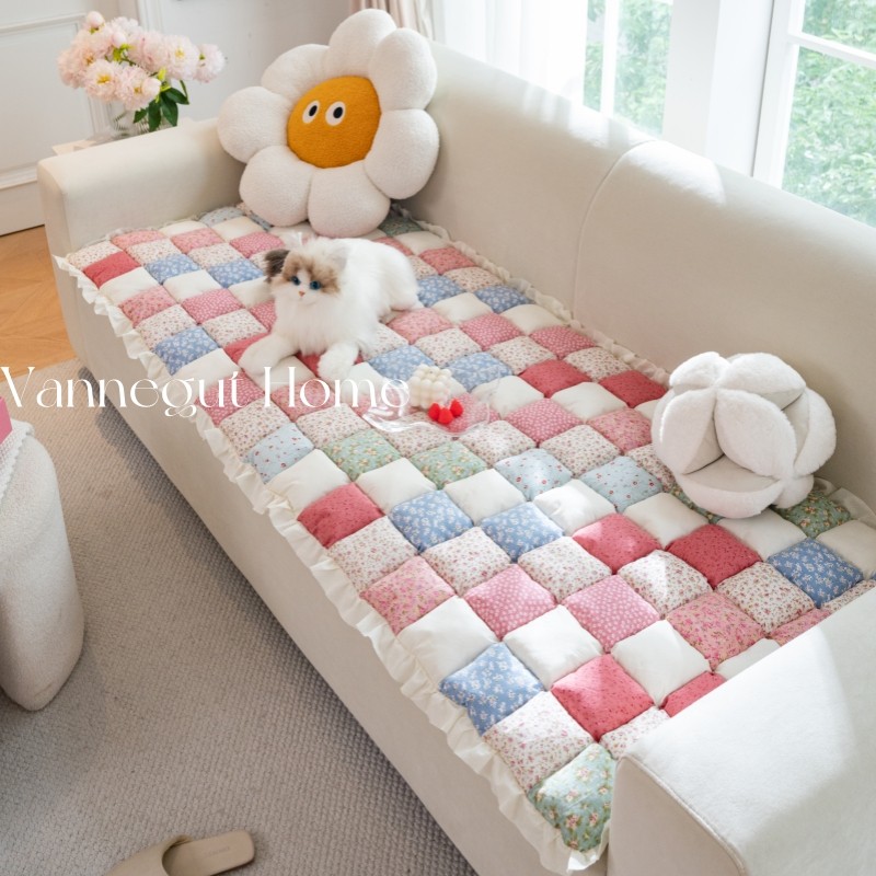 2025新款纯棉直排一片式沙发垫韩式田园四季通用手工拼接榻榻米垫,居家布艺,沙发垫,淘宝优惠券,粉丝福利购,淘宝优惠卷