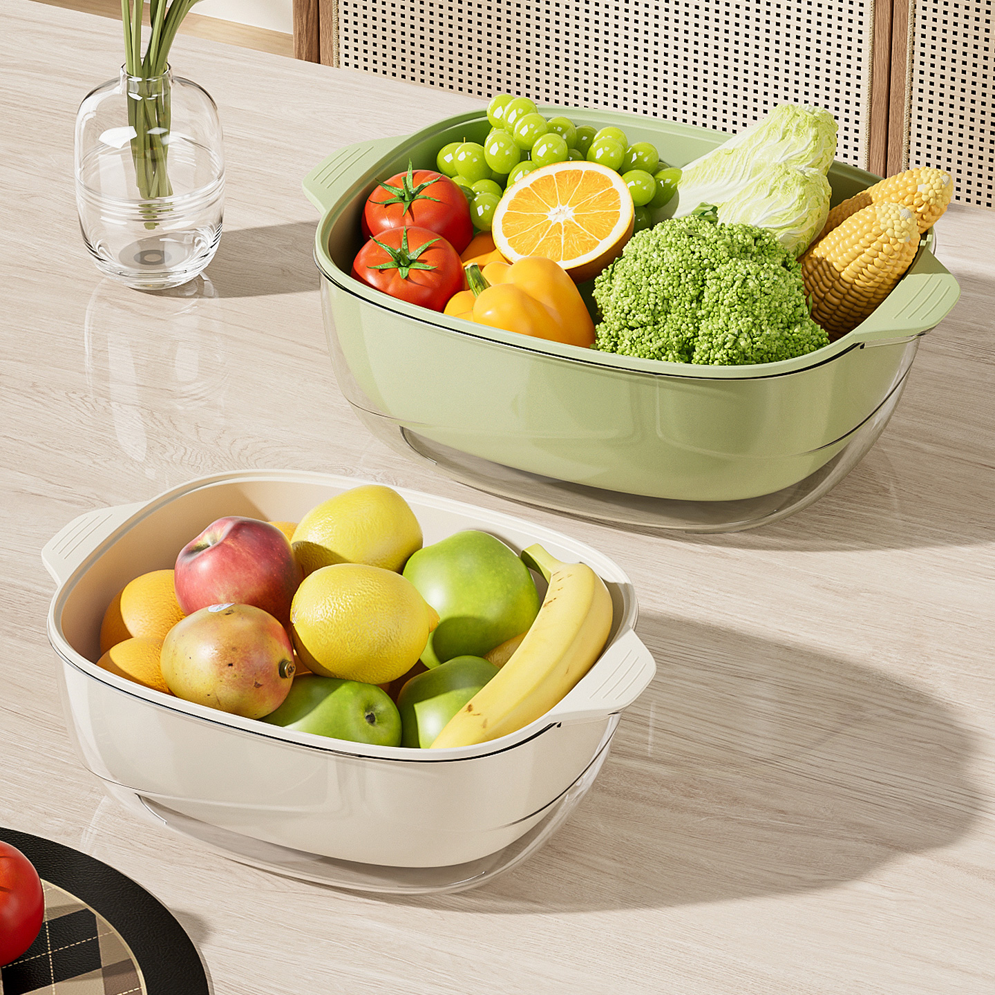 双层沥水篮新款家用厨房洗菜盆客厅茶几水果盘收纳筐多功能滤水篮