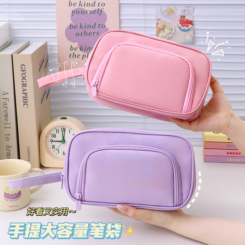 大容量笔袋抽拉式奏折文具袋学生分类手提包文具盒旅行收纳袋子