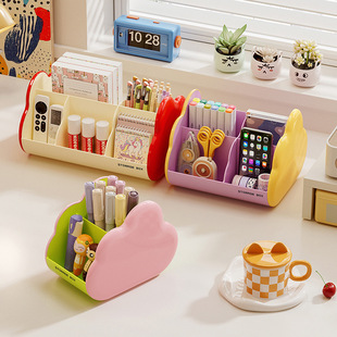 桌面收纳盒可爱糖果风文具整理盒书房多功能PP塑料零食分格杂物盒