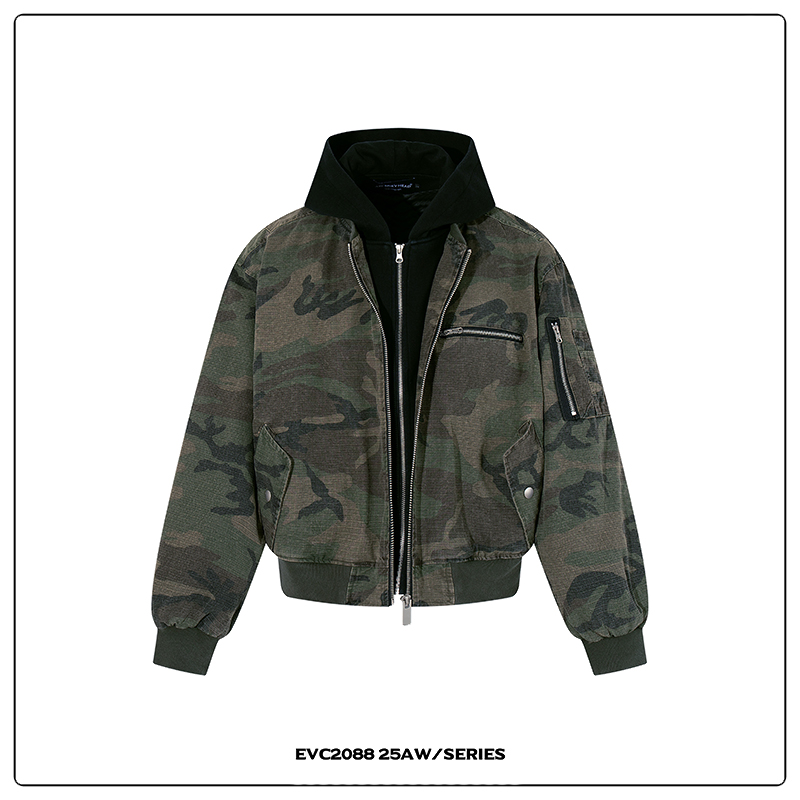 迷彩假两件MA1棉服bomber夹克