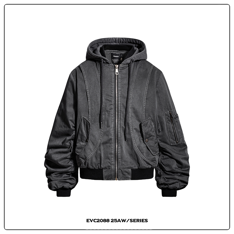 美式高街重磅脏染做旧廓形棉服