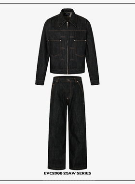 EVC[明辑线黑原牛套装] 重磅硬挺牛仔夹克外套+2021M直筒牛仔裤