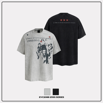 Vintage做旧水洗美式小领口短袖