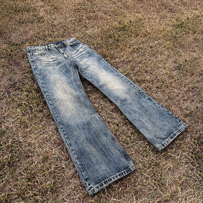 美式高街vibe水洗黄泥微喇牛仔裤