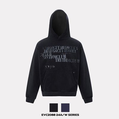 美式复古标语渐变短款连帽卫衣