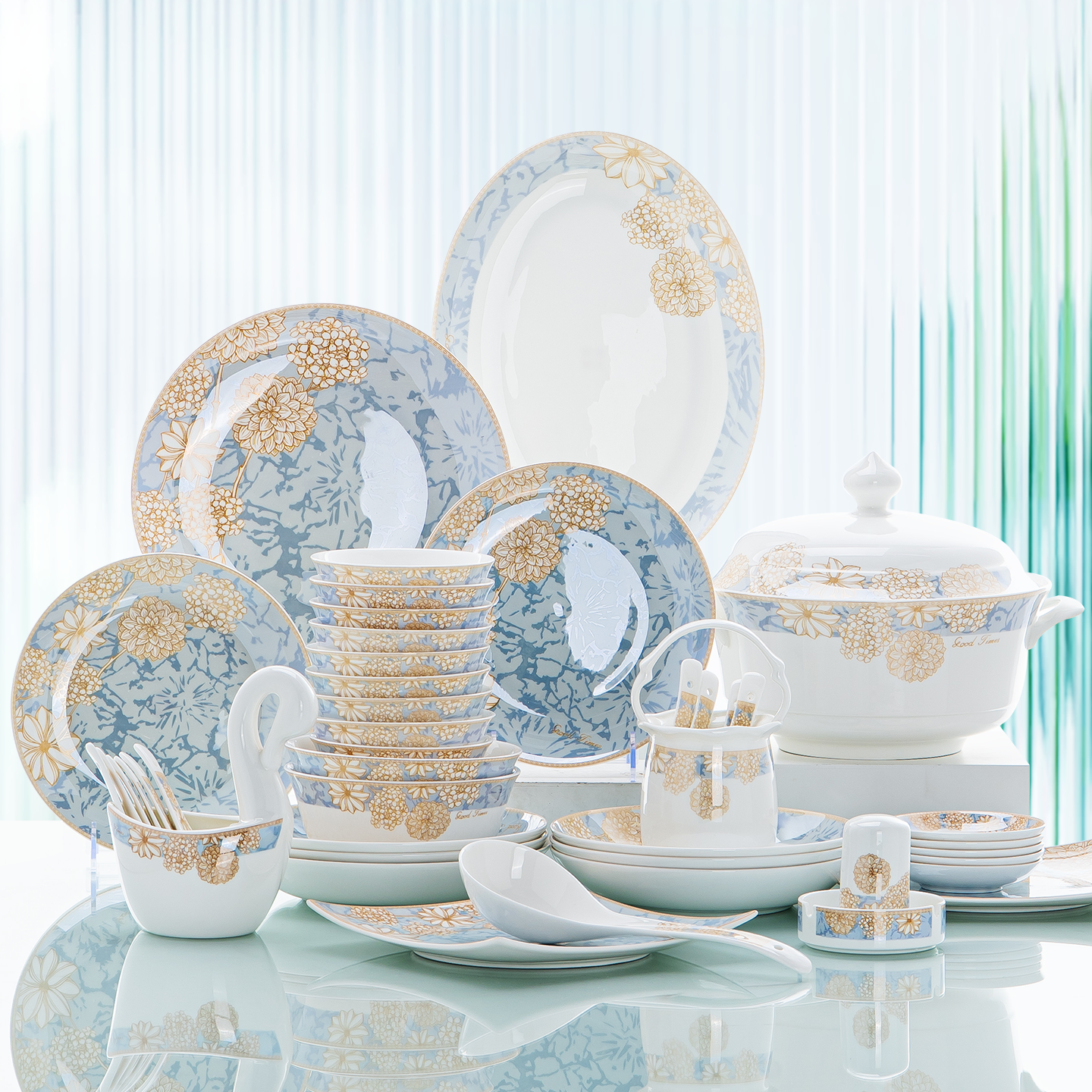 景德镇中式轻奢陶瓷碗碟套装