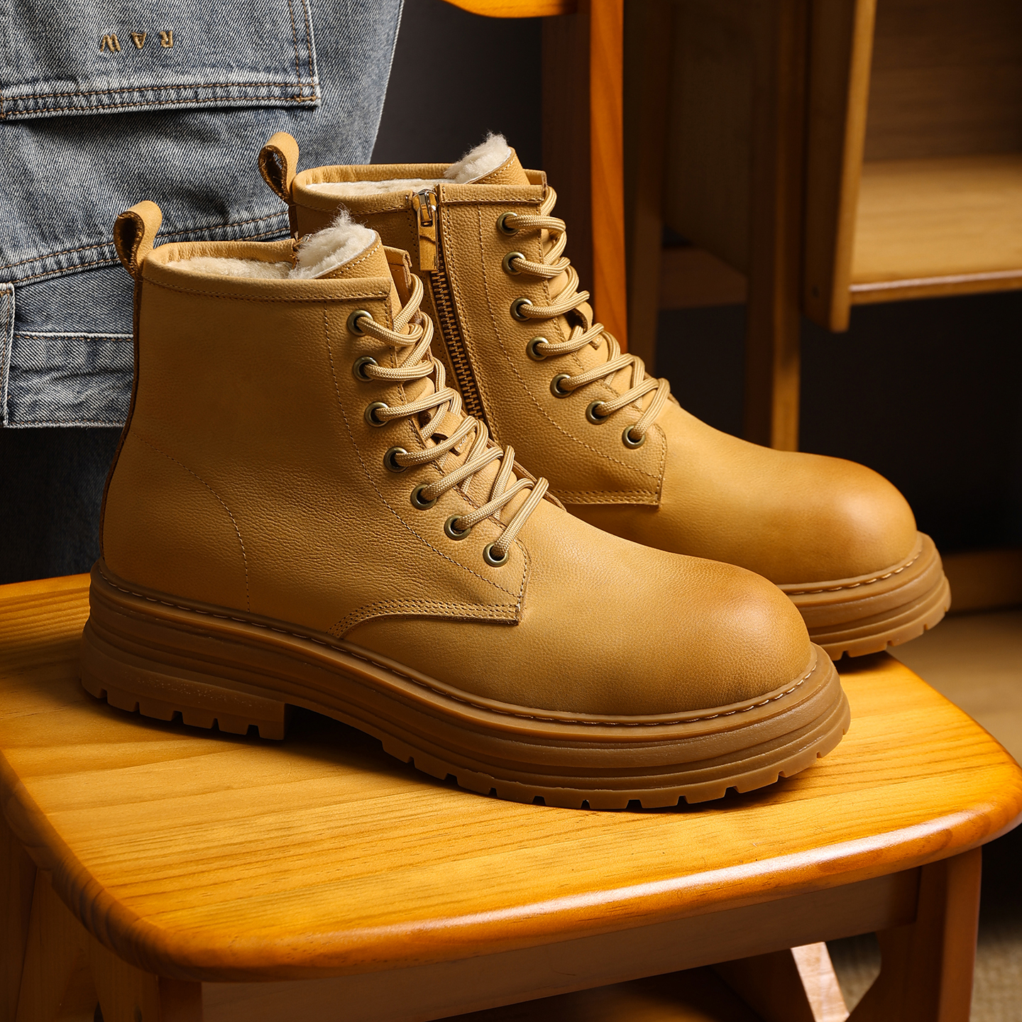 冬季羊皮毛一体加绒雪地靴