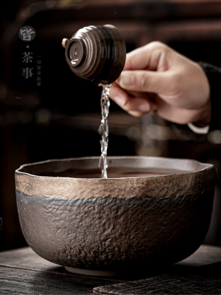 中国茶洗大型覆古家用水碗茶渣圆柱笔洗陶瓷杯洗彷木烧制水茶道配
