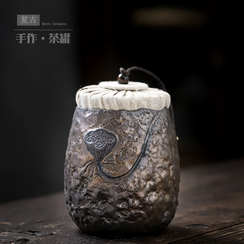 复古茶叶罐鎏金陶瓷创意密封便携
