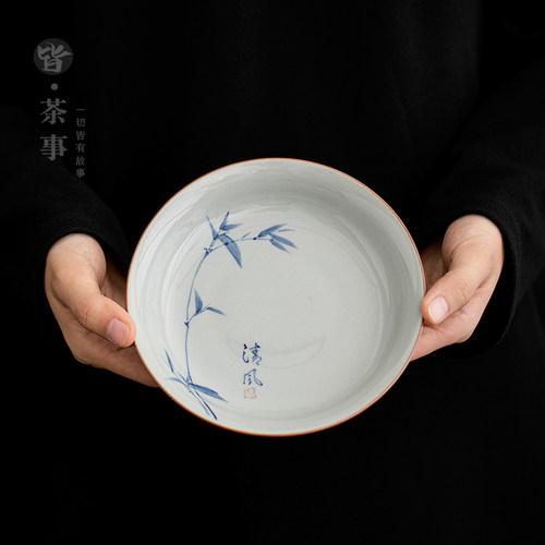 皆茶事中式复古手绘竹子陶瓷壶承