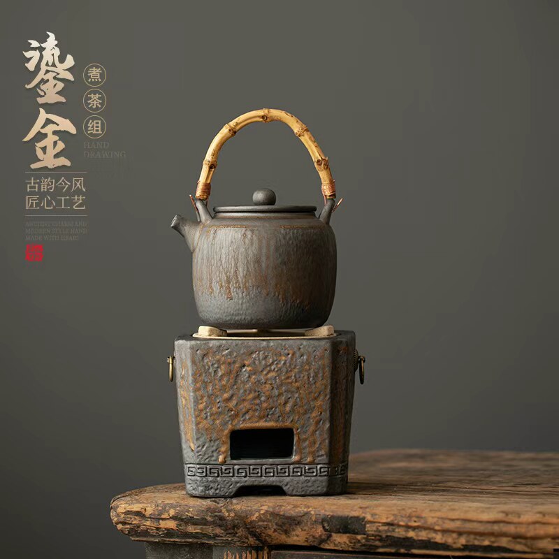 复古鎏金酒精炉煮茶壶套装家用室内陶瓷茶壶茶炉围炉煮茶器暖茶炉,餐饮具,煮茶炉,淘宝优惠券,粉丝福利购,淘宝优惠卷