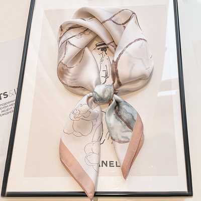 丝巾小方巾女2024新款百搭时尚高级感春秋季山茶花洋气发带头巾女