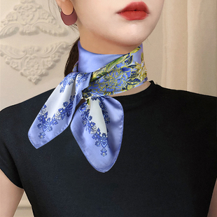 高级感薄围巾 饰百搭时尚 方巾丝巾女2025新款 紫色空姐职业领巾装