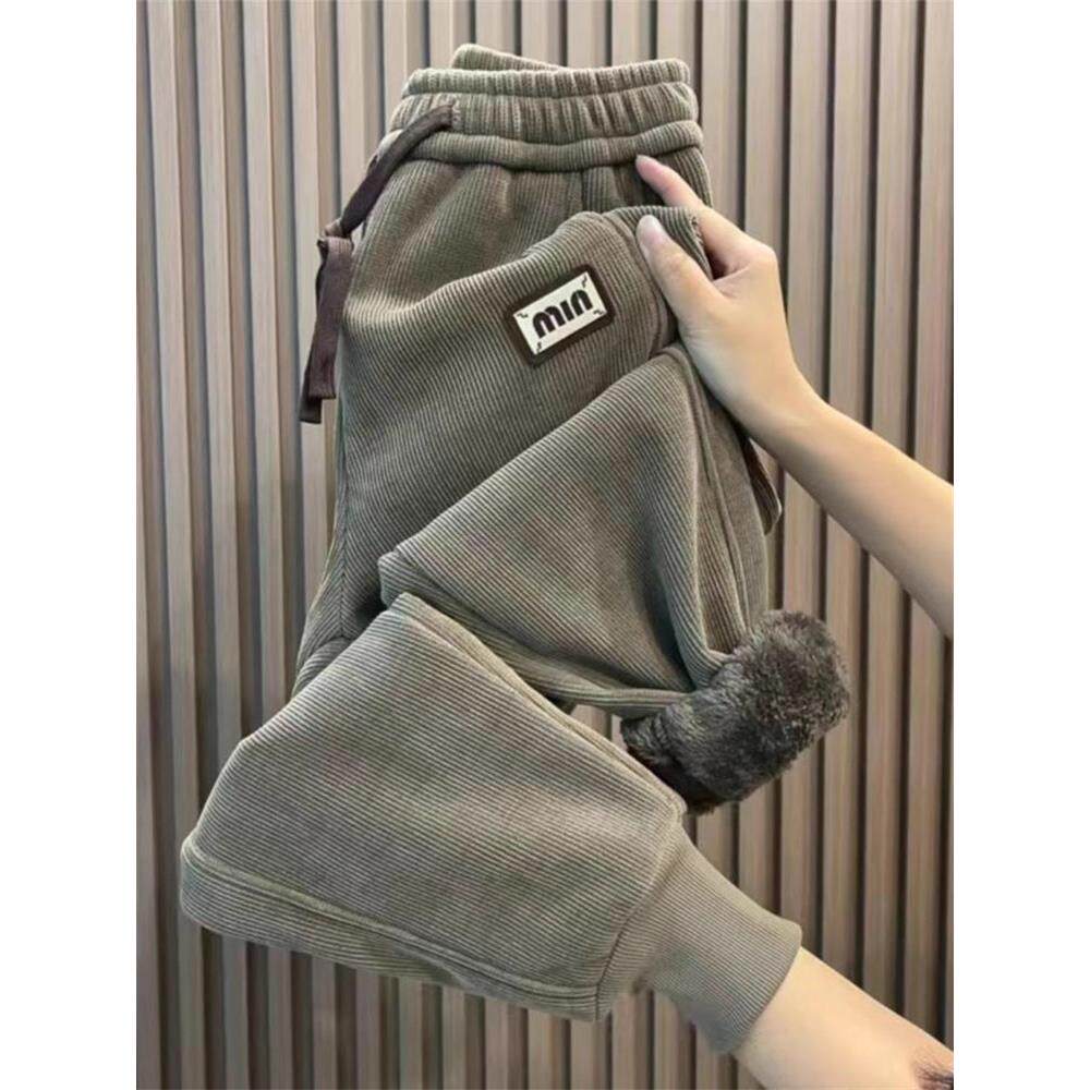 2025冬季休闲裤羊羔绒加厚束脚卫裤女灯芯绒运动裤加绒保暖哈伦裤