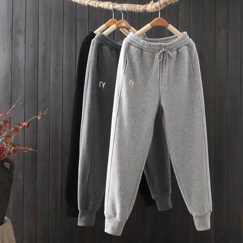 卫裤女灰色春秋冬新款2025运动裤束脚小个子加绒加厚高腰休闲裤子