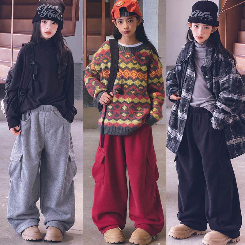 冷大娘秋冬男女中大童纯棉加绒运动裤工装百搭宽松街舞学生潮裤子