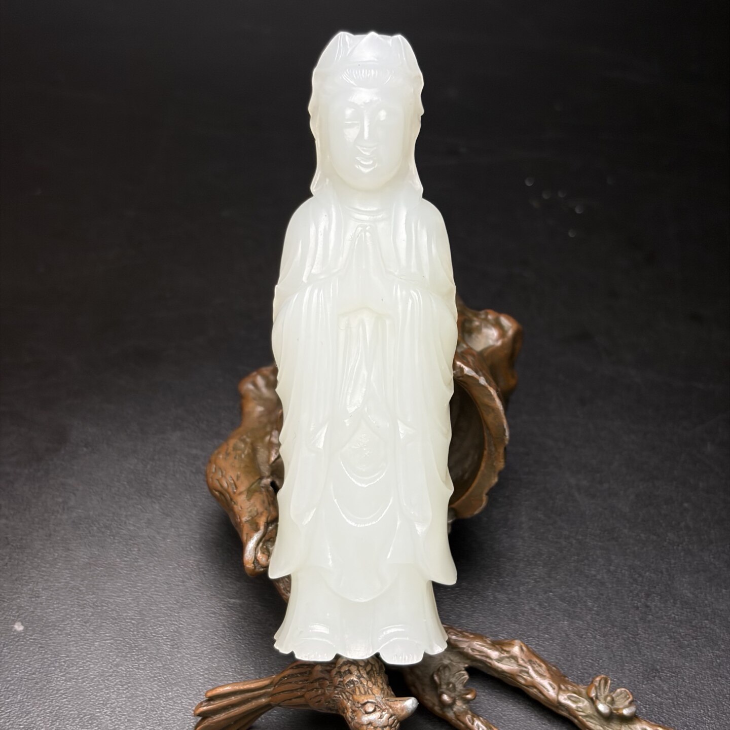 天然和田白玉观音吊坠苏工精雕