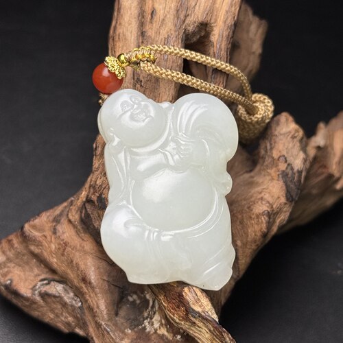 和田白玉佛公挂件苏工精雕包浆