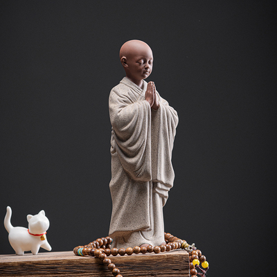 久造中式陶瓷小和尚摆件客厅书房茶室置物架小沙弥禅意装饰品