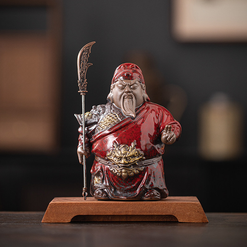 久造新中式文武财神关羽摆件小号陶瓷招财关公装饰工艺品桌面摆设