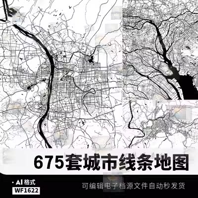 PS/AI城市地图矢量肌理线条北上广深国内外地图线区位分析eps素材