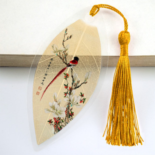 书签花鸟画叶脉书签竹梅结婚礼庆送宾客友人孩子精美文化礼品