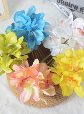 蕙兰仿真花 手扎花束 花艺摆件手感手捧花 家居装饰婚庆摄影道具