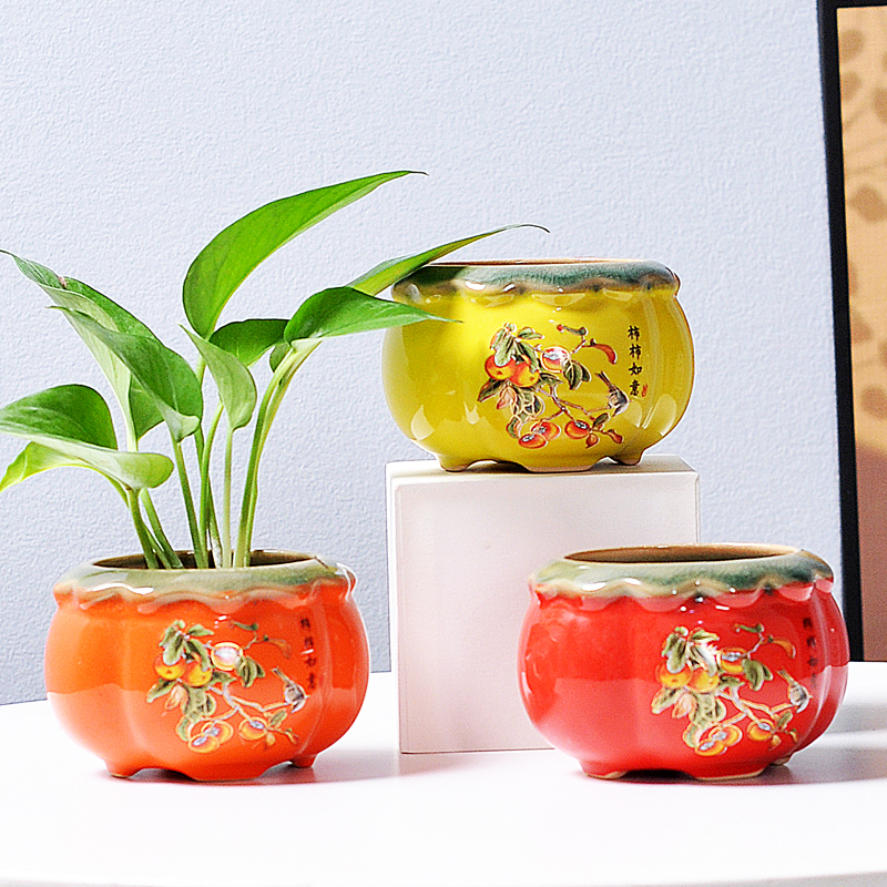 万柿如意柿子花瓶陶瓷水养绿萝水培花盆柿柿如意客厅桌面装饰摆件