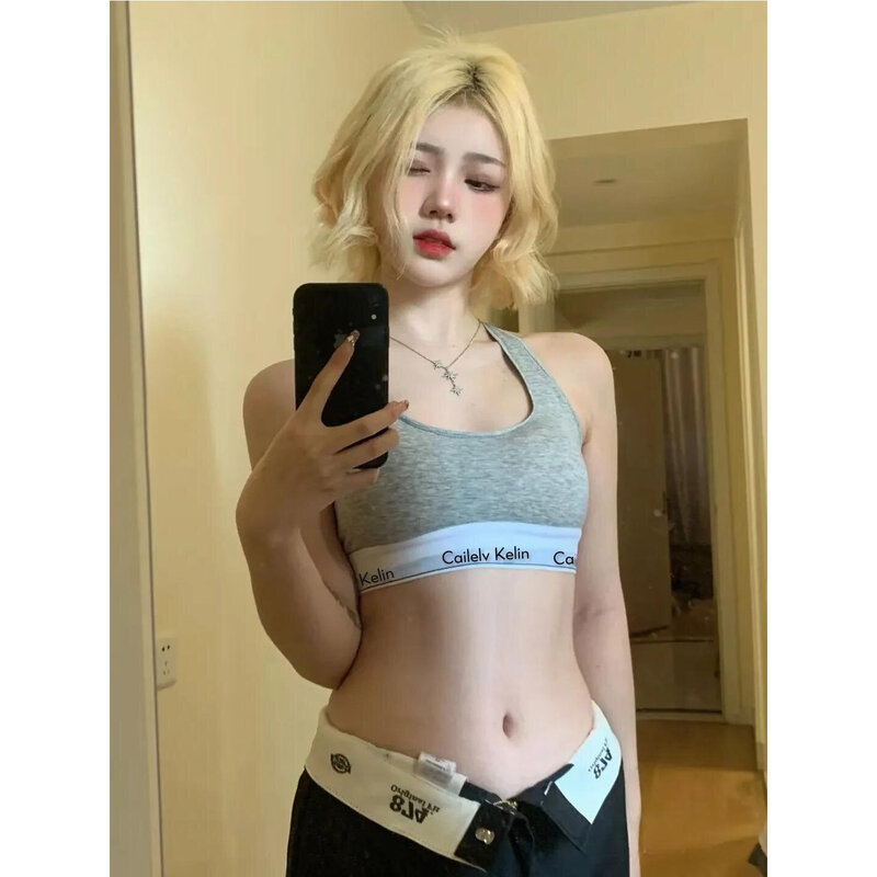 夏季款内衣女纯棉背心女带胸垫外穿短款学生运动瑜伽裹胸美背辣妹