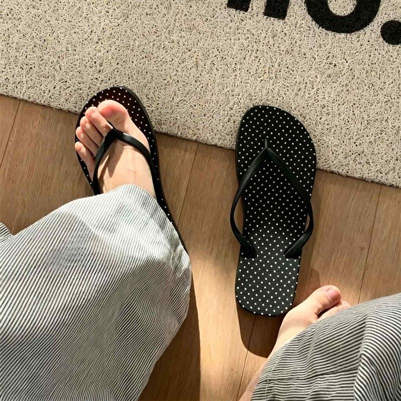 慵懒甜妹风复古波点ins风厚底人字拖女生夏季外穿夹趾沙滩凉拖鞋
