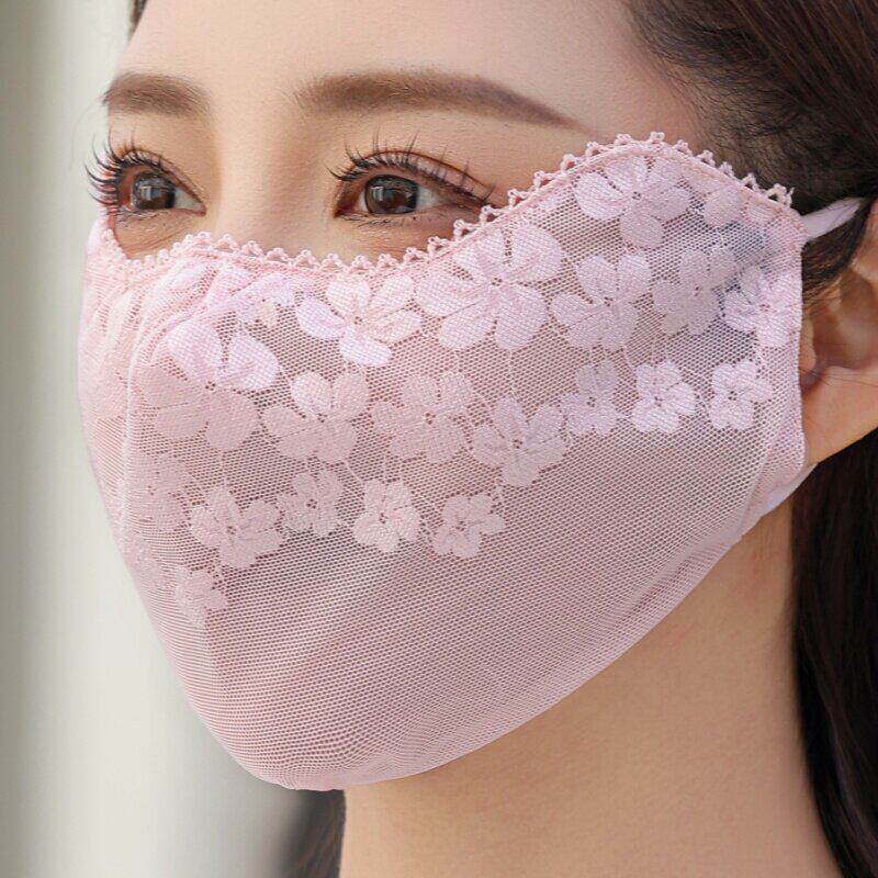 蕾丝防晒口罩女春夏花边高颜值网眼透气防紫外线遮脸面纱提花面罩