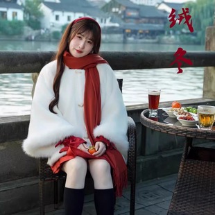 现货暮山溪 绒冬 明制方领半袖日常改良汉服汉元素保暖国风仿貂绒