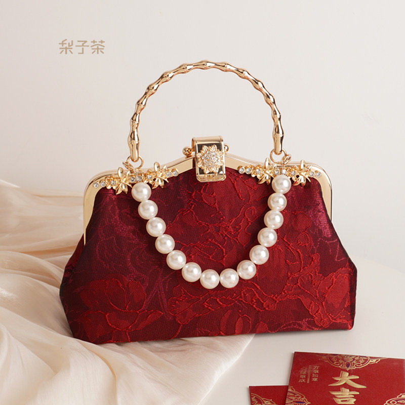 中国风红色手提包女婚礼结婚喜妈妈婆婆小包包中式婚宴配旗袍的包