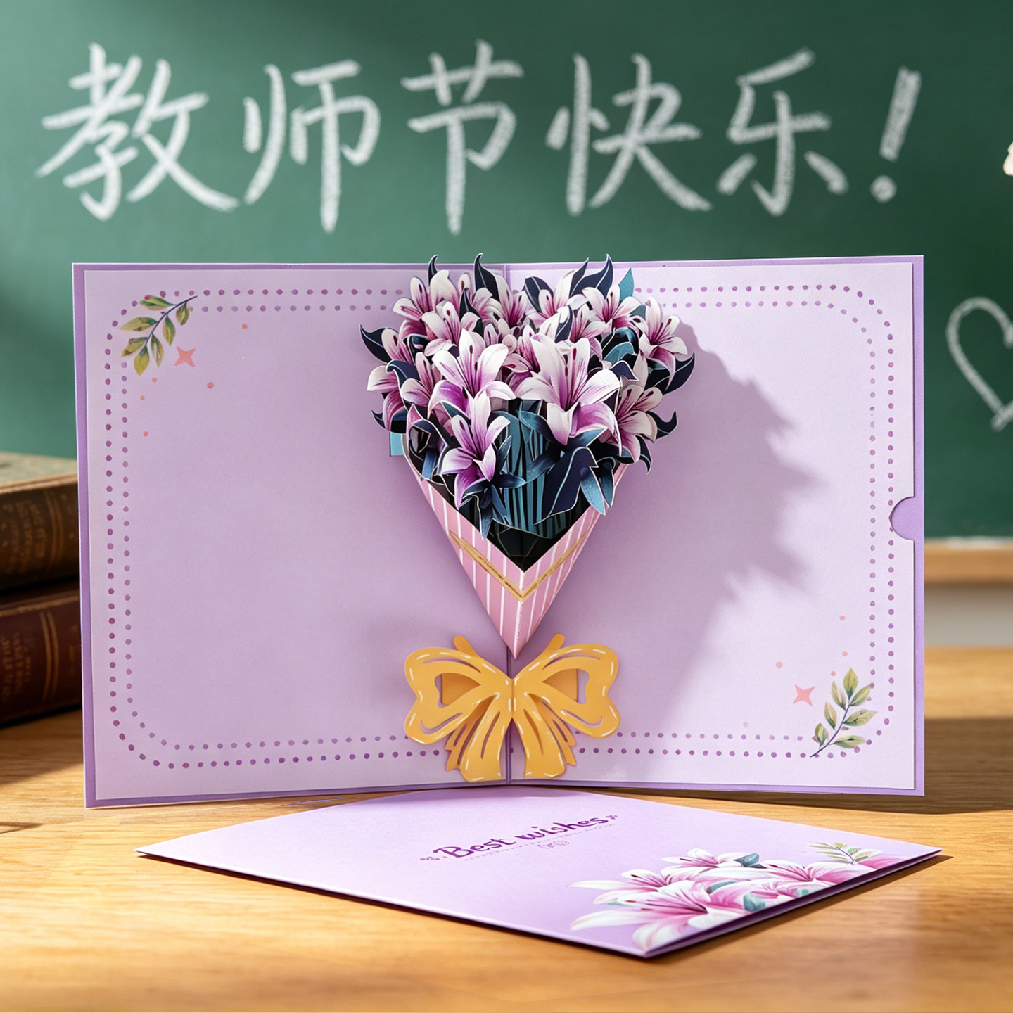 教师节3D立体花束手工纸雕贺卡图片