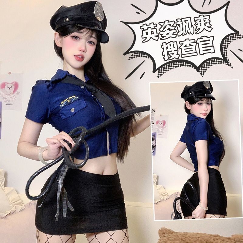 辣妹复古夜场酒吧角色扮演空姐制服夏季纯欲风短袖衬衫+包臀短裙