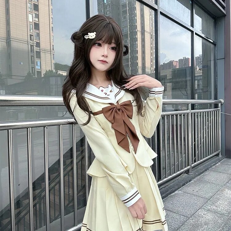 轻音柠檬jk制服甜喵布丁原创水手服学院风甜美可爱长袖百褶裙套装