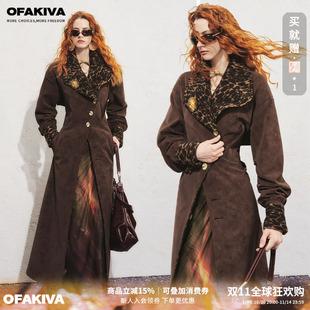 【李梦同款】OfAkiva“中古笔记”豹纹仿麂皮风衣女防风夹棉外套